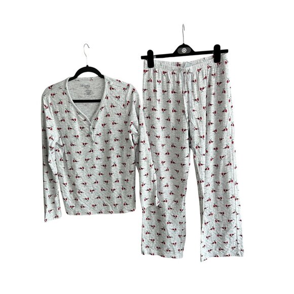 Croft & Barrow Gray Red Cardinal Bird Pajamas Set Size Small Cozy Loungewear - Picture 1 of 8